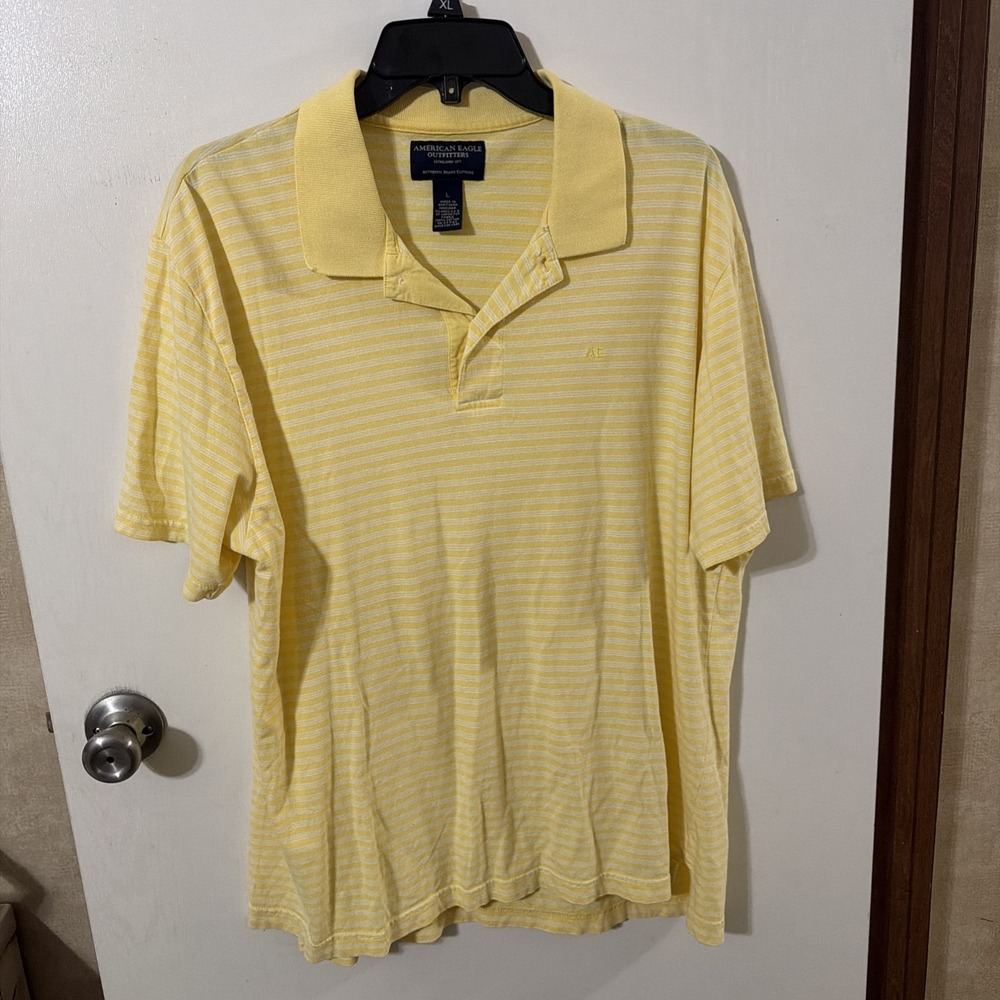 American Eagle Outfitters Mens Size L POLO SHIRT Collar Yellow w/White